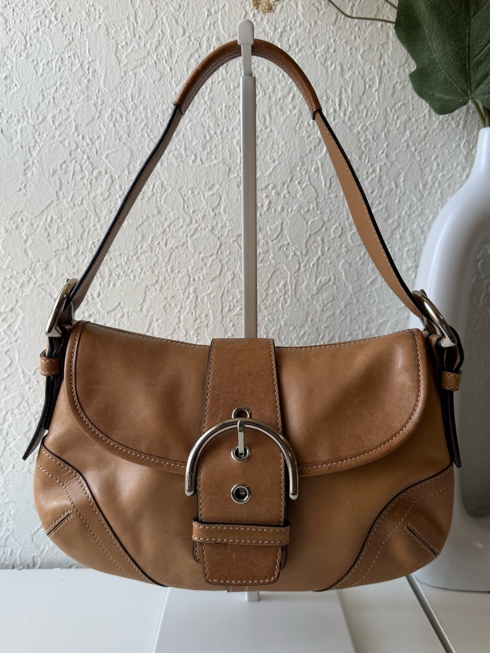 Coach Soho Small Tan Leather Shoulder Bag with Silver Buckle